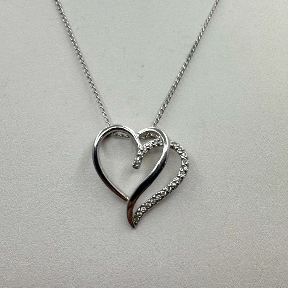 Sterling Silver Double Heart CZ Pendant Necklace 18”